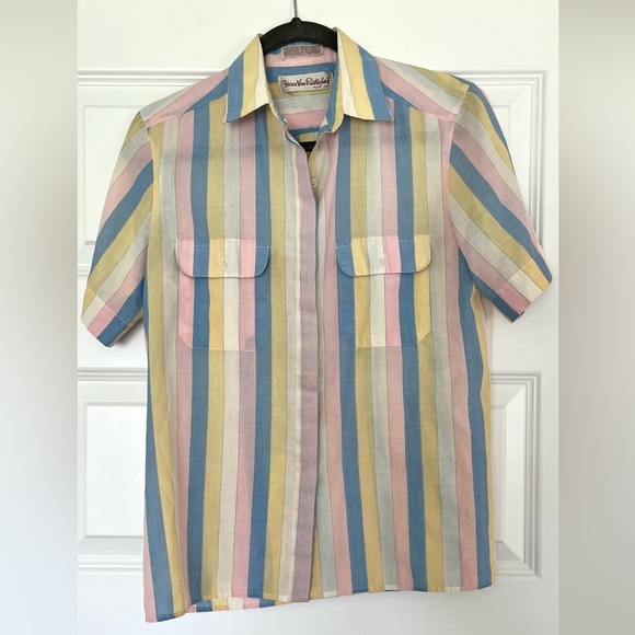 Diane Von Furstenberg Pink and Blue Pastel Button Down Cotton Blend Shirt Top - Picture 1 of 4